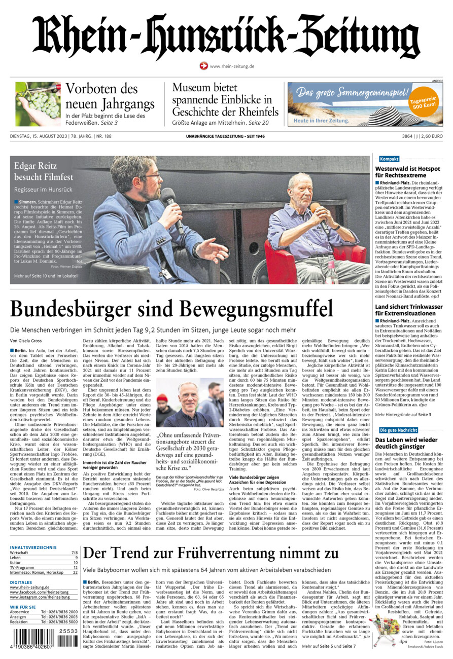 Rhein-Hunsrück-Zeitung vom Dienstag, 15.08.2023