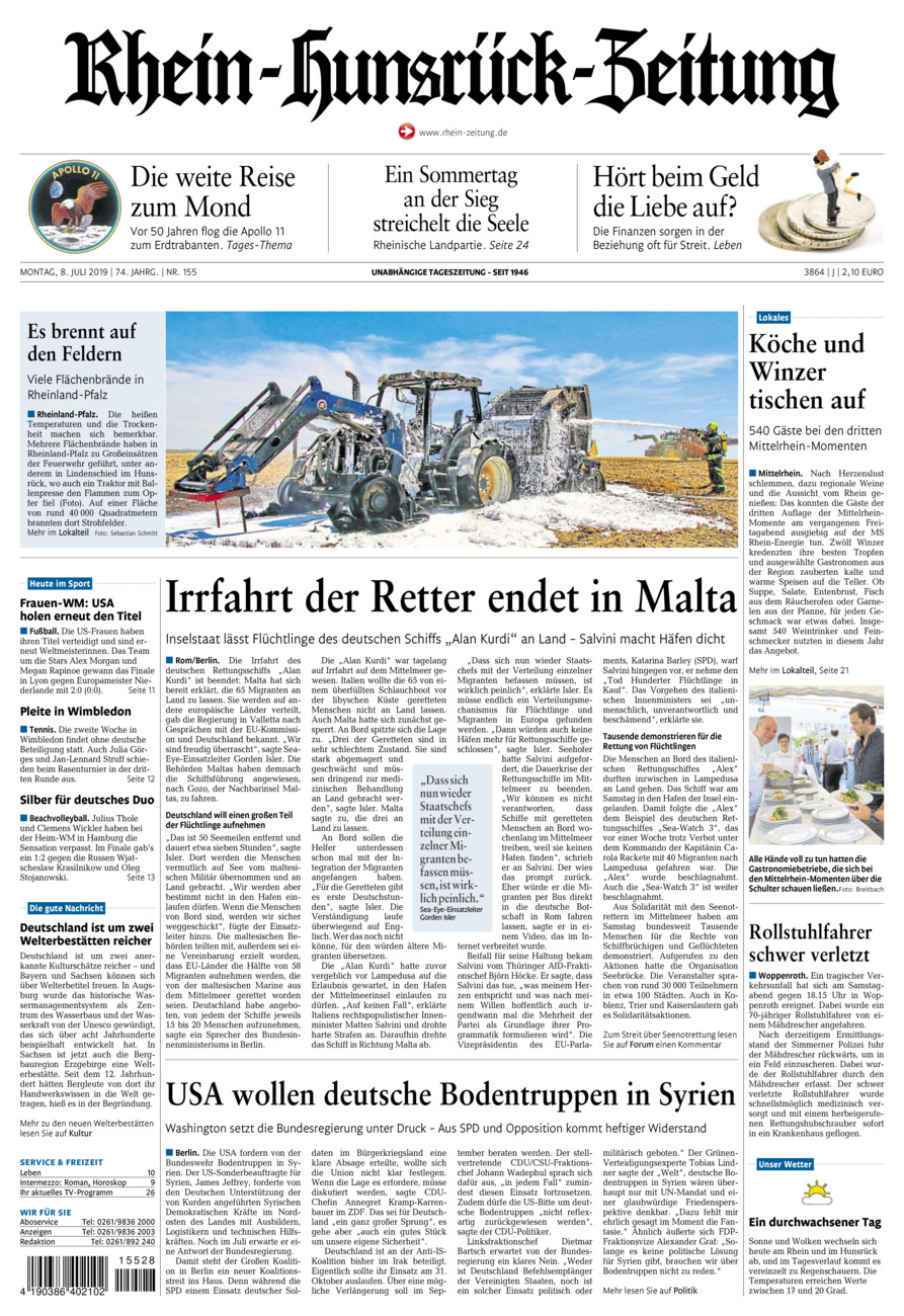 Rhein-Hunsrück-Zeitung vom Montag, 08.07.2019