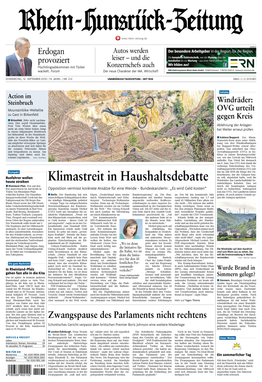 Rhein-Hunsrück-Zeitung vom Donnerstag, 12.09.2019