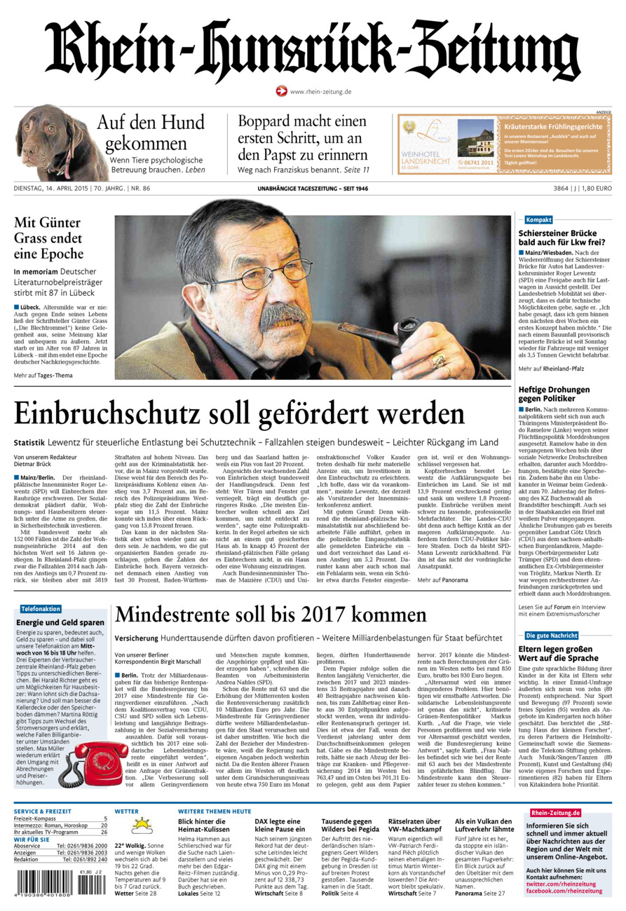 Rhein-Hunsrück-Zeitung vom Dienstag, 14.04.2015