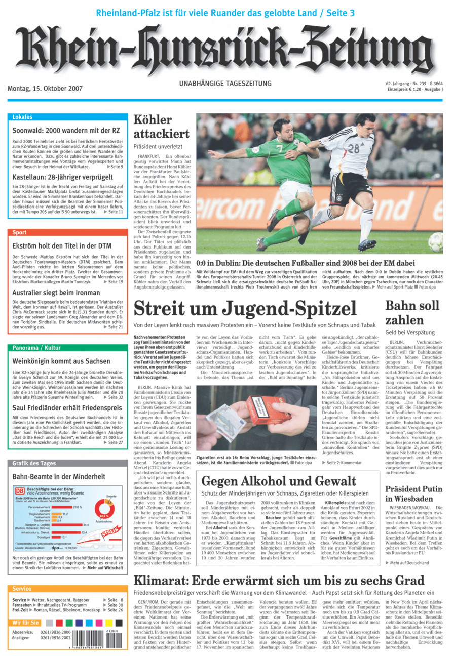 Rhein-Hunsrück-Zeitung vom Montag, 15.10.2007
