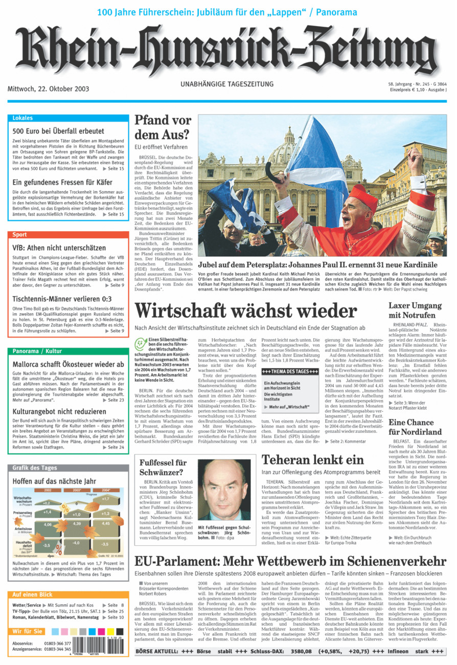 Rhein-Hunsrück-Zeitung vom Mittwoch, 22.10.2003