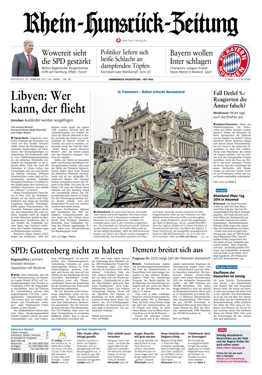 Rhein-Hunsrück-Zeitung vom Mittwoch, 23.02.2011