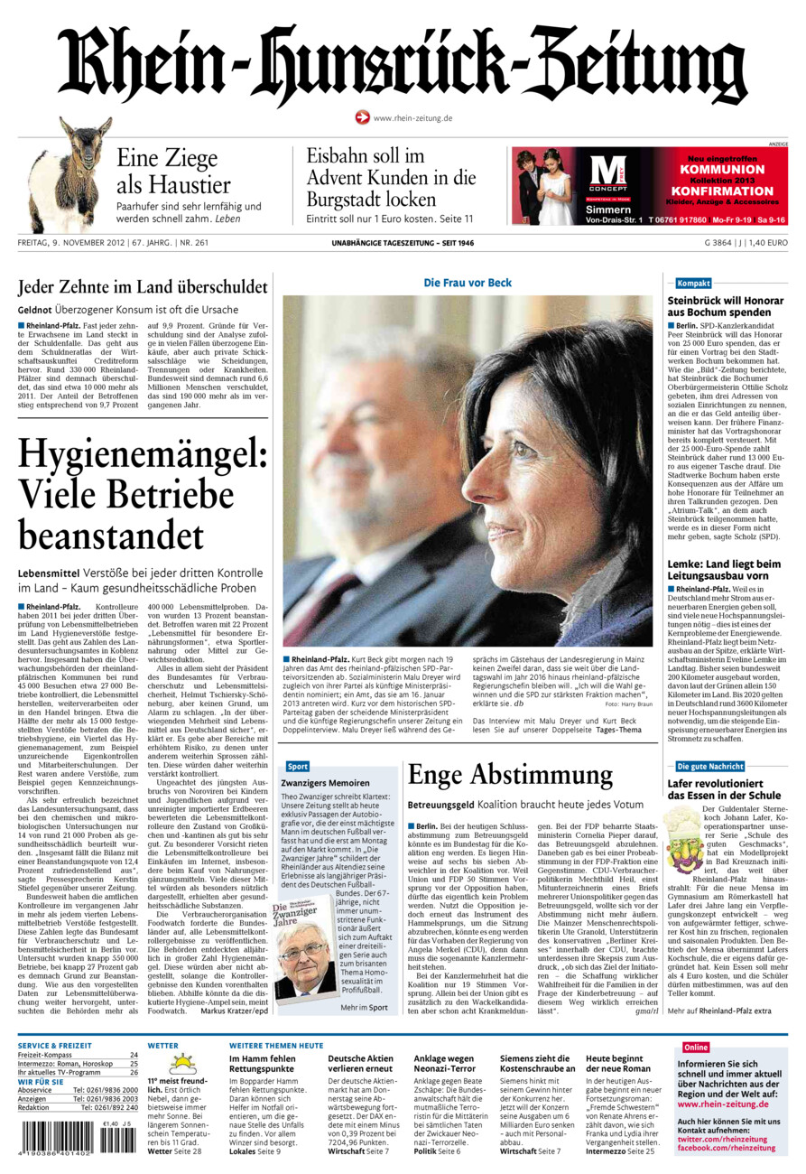 Rhein-Hunsrück-Zeitung vom Freitag, 09.11.2012