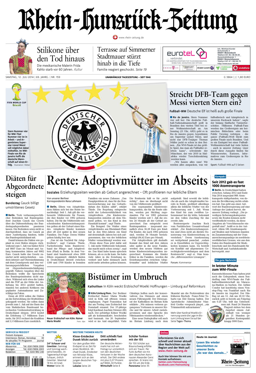 Rhein-Hunsrück-Zeitung vom Samstag, 12.07.2014