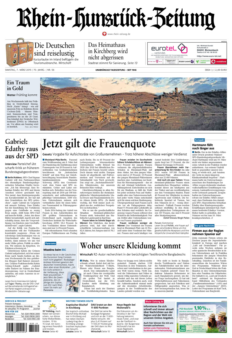 Rhein-Hunsrück-Zeitung vom Samstag, 07.03.2015