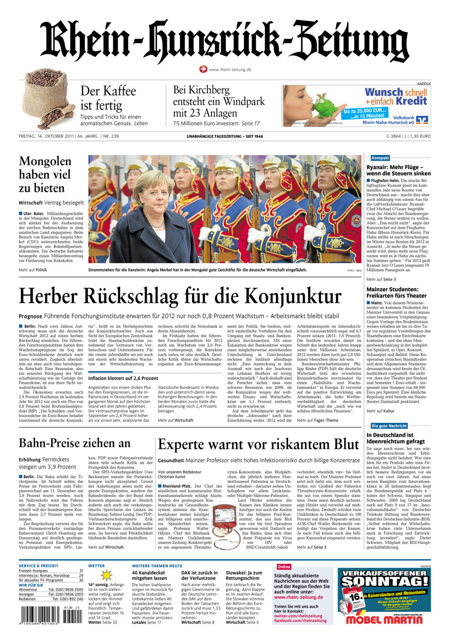 Rhein-Hunsrück-Zeitung vom Freitag, 14.10.2011