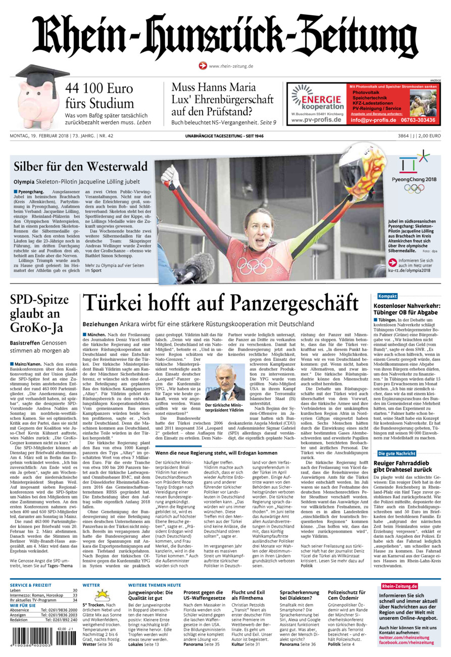Rhein-Hunsrück-Zeitung vom Montag, 19.02.2018