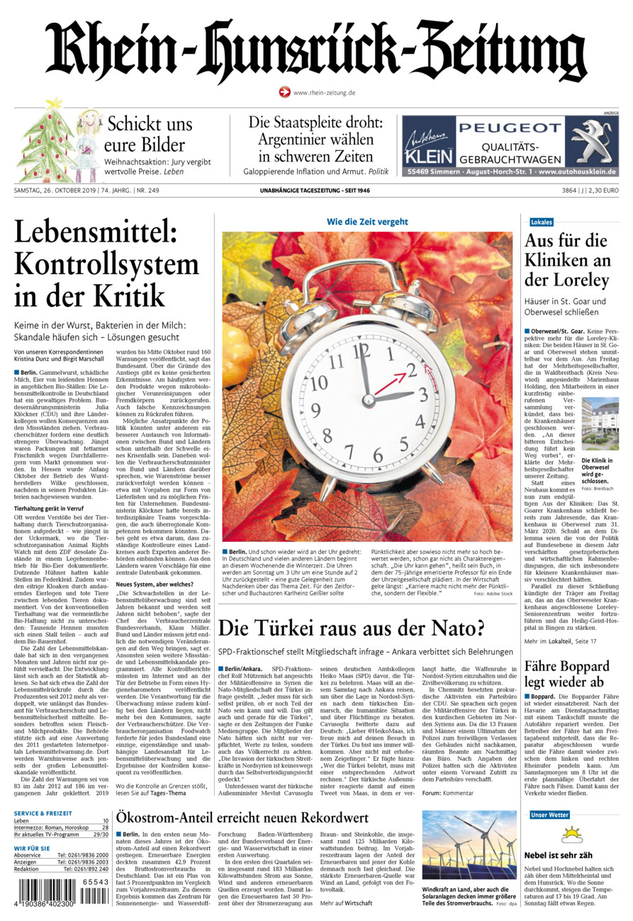 Rhein-Hunsrück-Zeitung vom Samstag, 26.10.2019