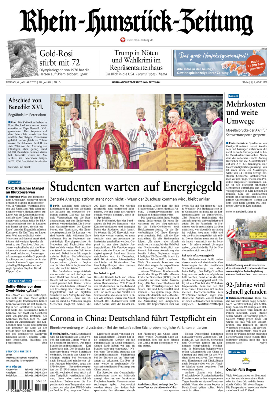 Rhein-Hunsrück-Zeitung vom Freitag, 06.01.2023