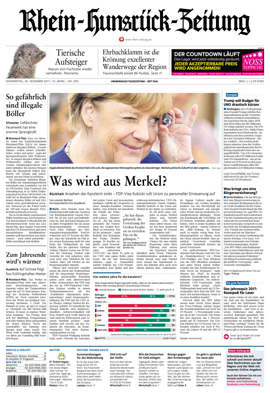 Rhein-Hunsrück-Zeitung vom Donnerstag, 28.12.2017