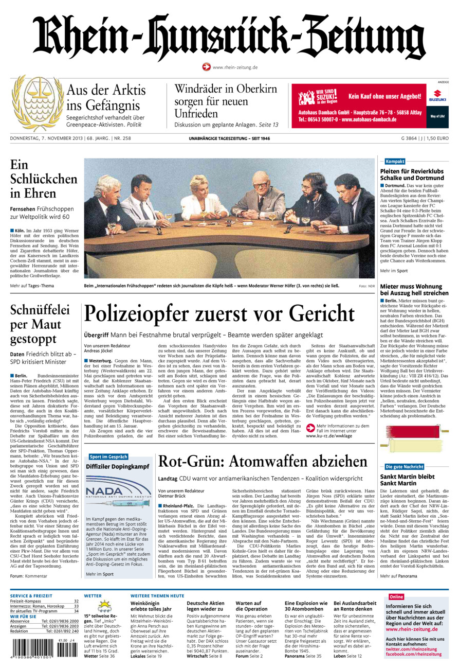 Rhein-Hunsrück-Zeitung vom Donnerstag, 07.11.2013