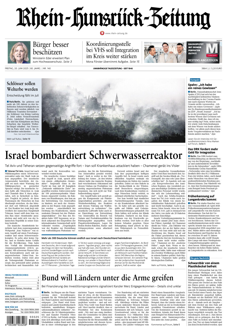 Rhein-Hunsrück-Zeitung vom Freitag, 20.06.2025
