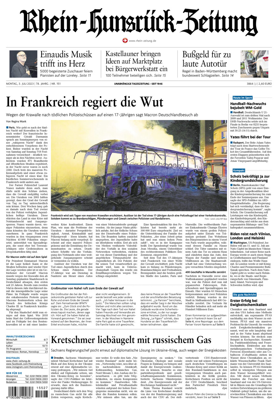 Rhein-Hunsrück-Zeitung vom Montag, 03.07.2023