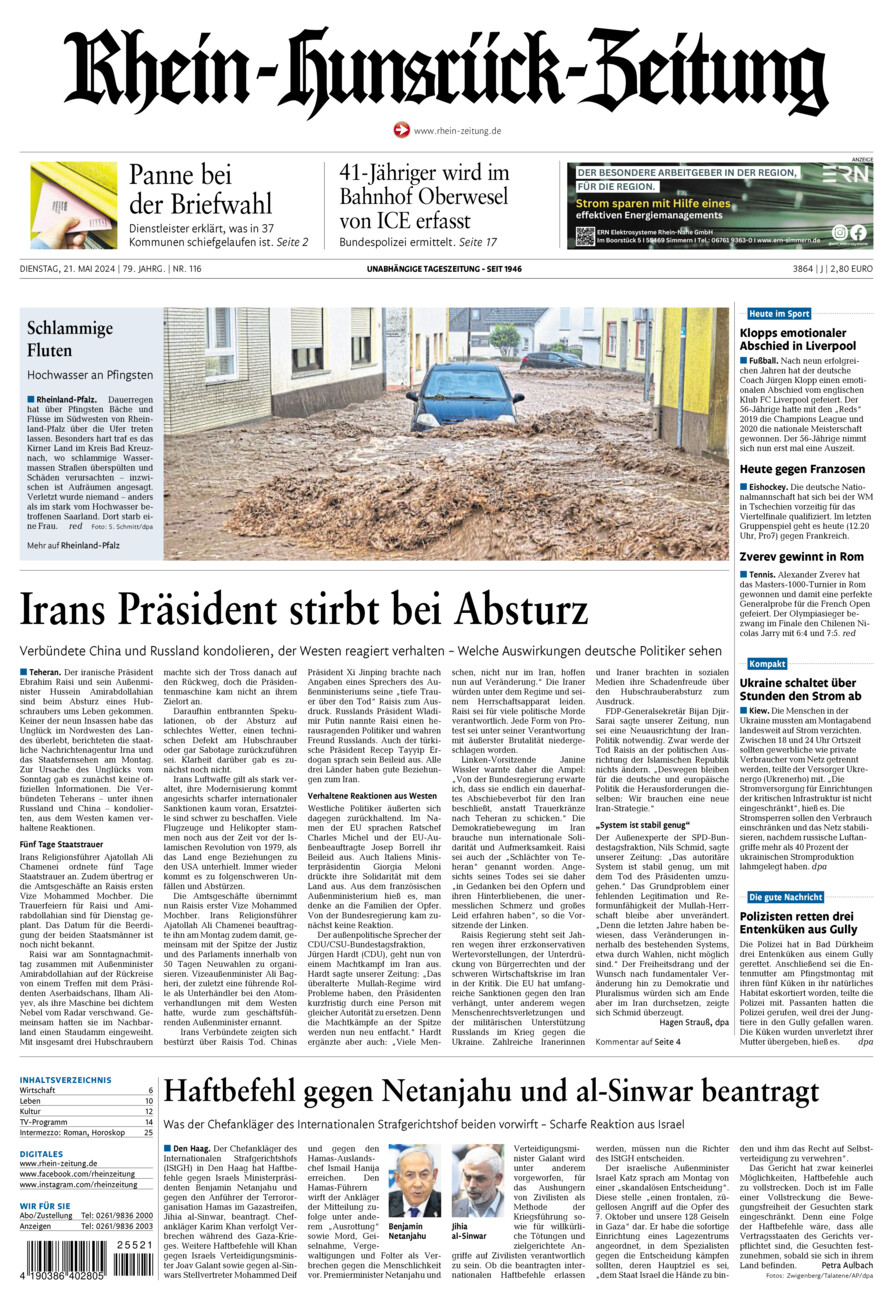 Rhein-Hunsrück-Zeitung vom Dienstag, 21.05.2024