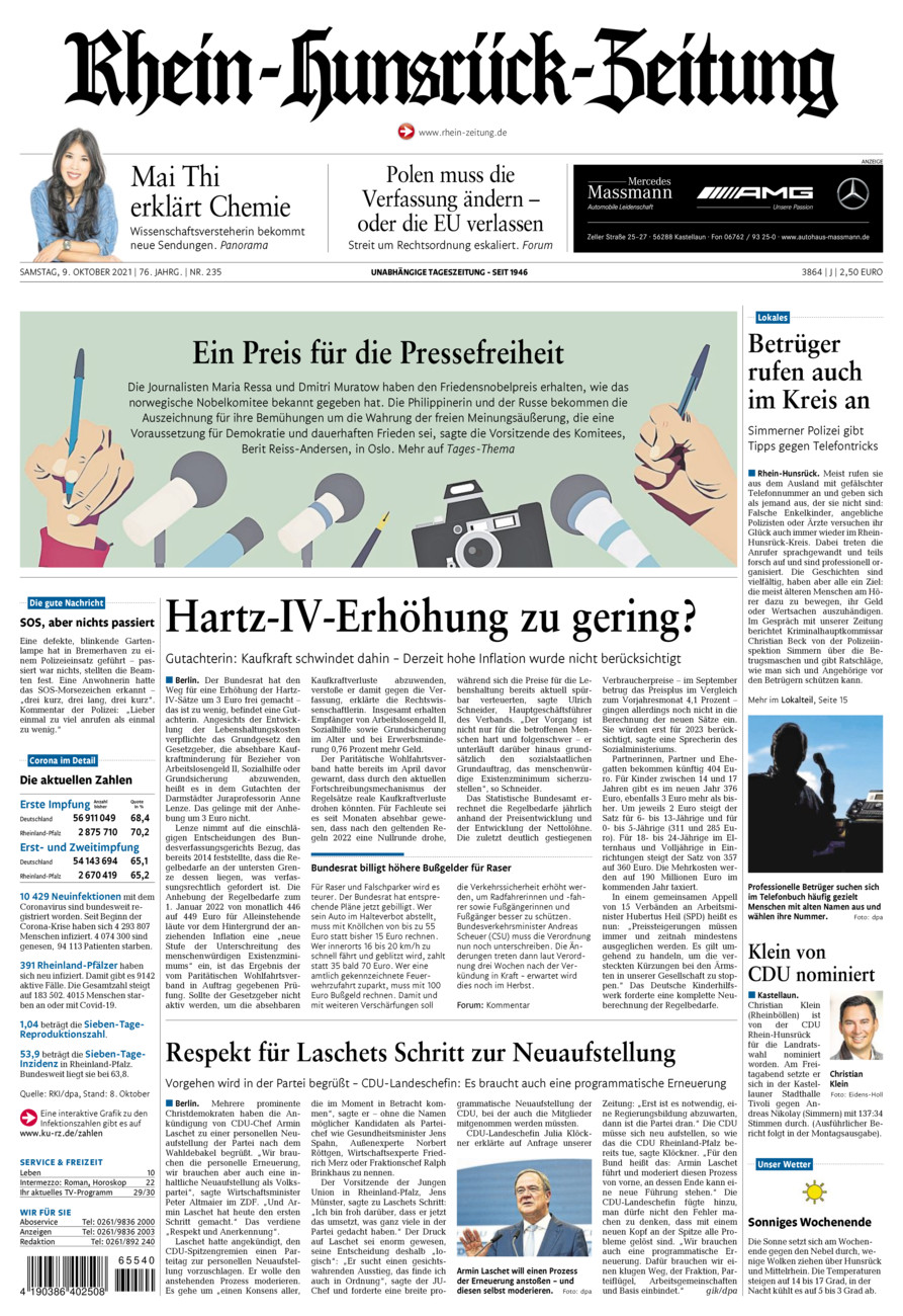 Rhein-Hunsrück-Zeitung vom Samstag, 09.10.2021