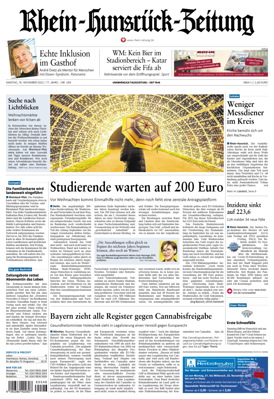 Rhein-Hunsrück-Zeitung vom Samstag, 19.11.2022