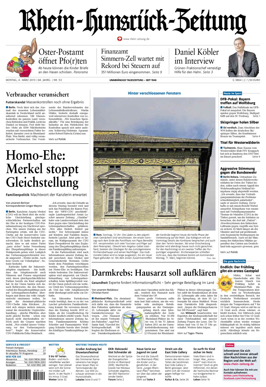 Rhein-Hunsrück-Zeitung vom Montag, 04.03.2013