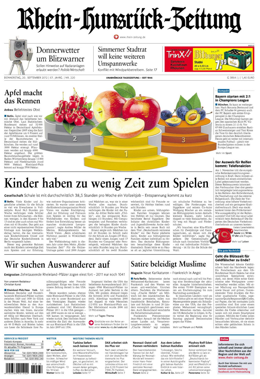 Rhein-Hunsrück-Zeitung vom Donnerstag, 20.09.2012