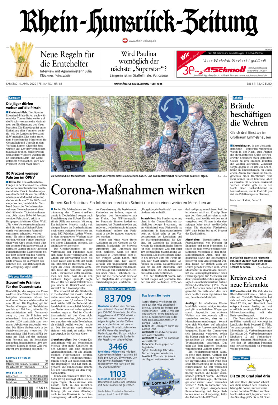Rhein-Hunsrück-Zeitung vom Samstag, 04.04.2020