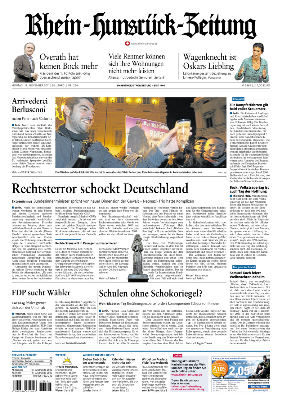Rhein-Hunsrück-Zeitung vom Montag, 14.11.2011