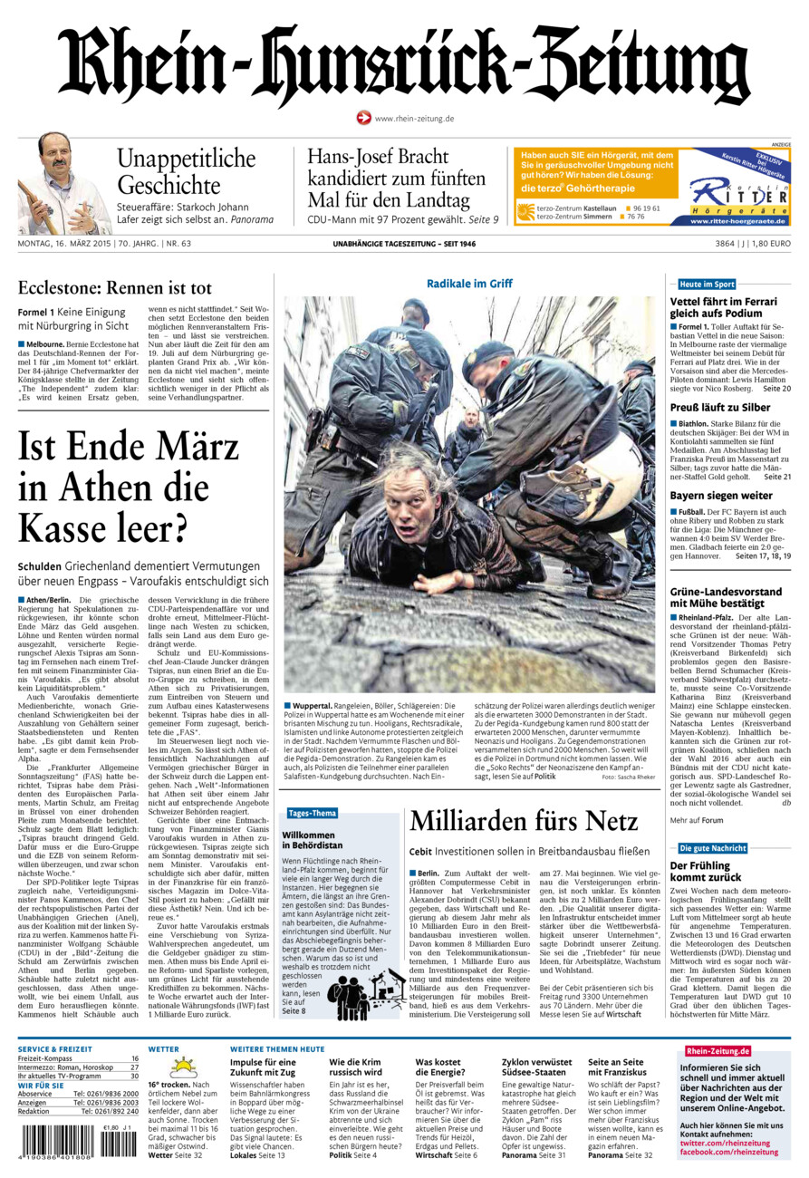 Rhein-Hunsrück-Zeitung vom Montag, 16.03.2015