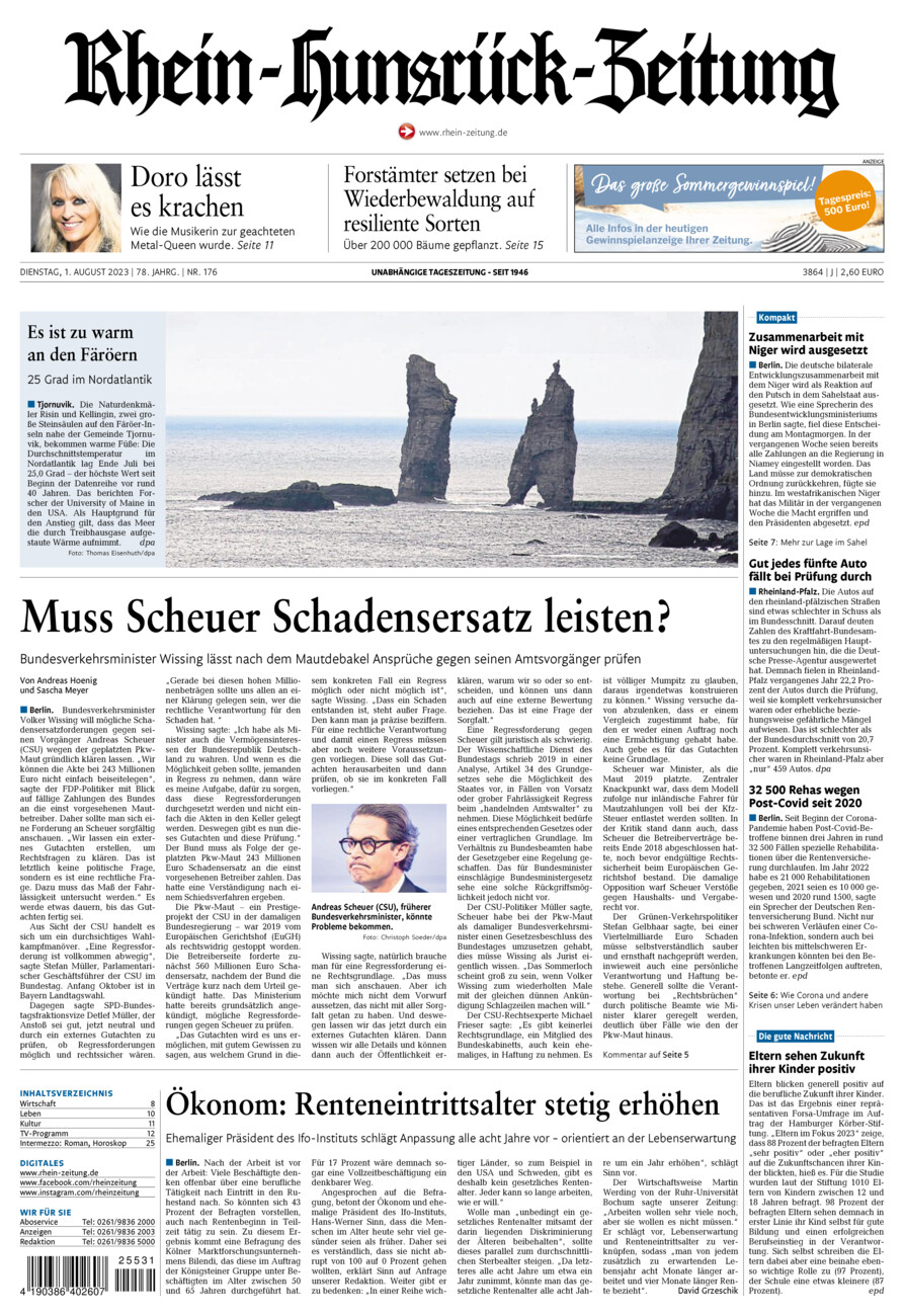 Rhein-Hunsrück-Zeitung vom Dienstag, 01.08.2023