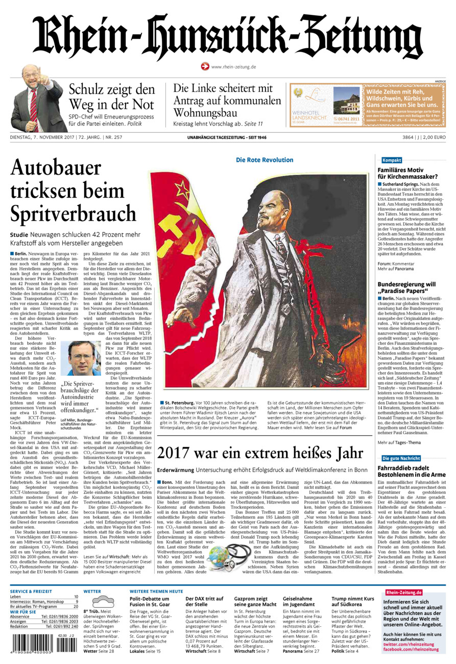 Rhein-Hunsrück-Zeitung vom Dienstag, 07.11.2017