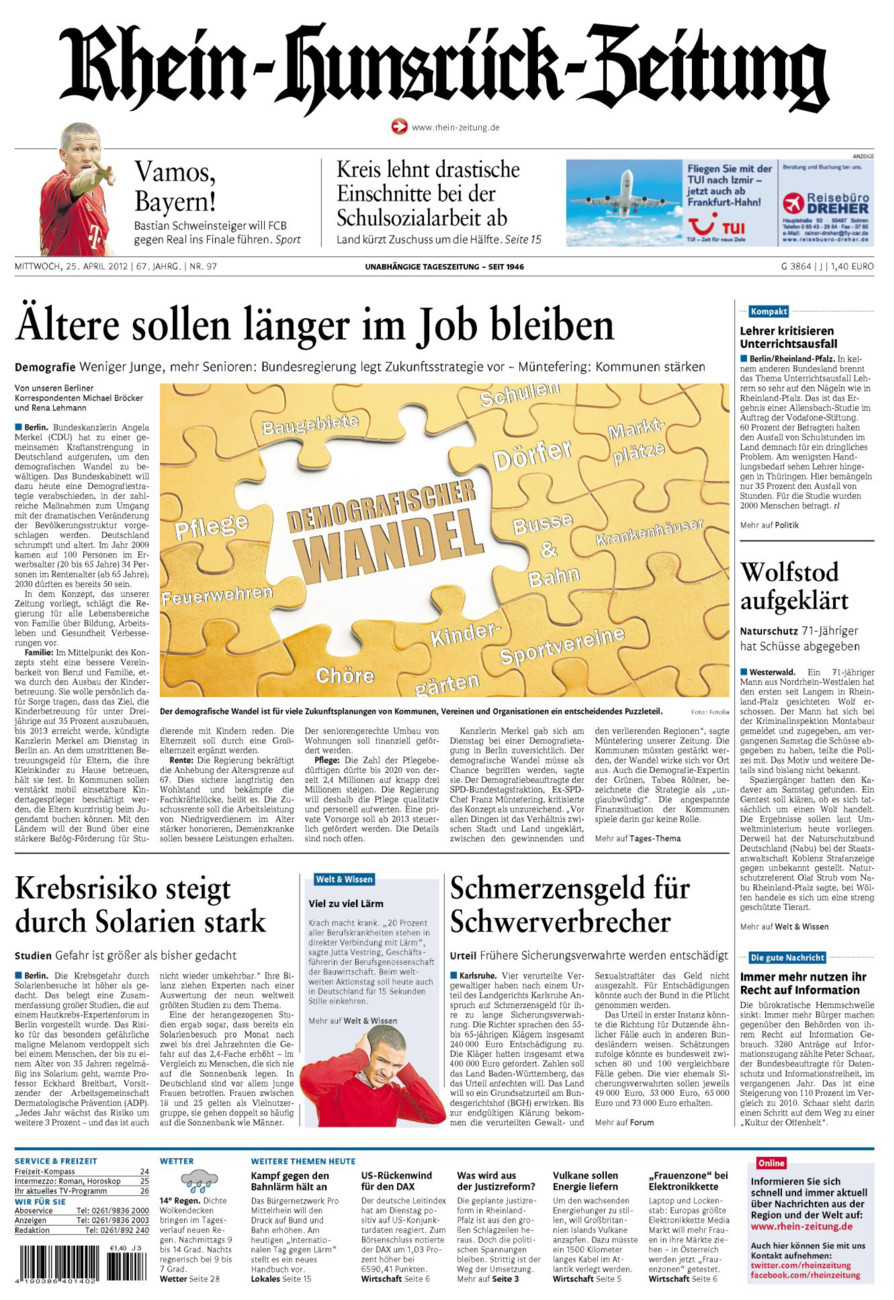 Rhein-Hunsrück-Zeitung vom Mittwoch, 25.04.2012