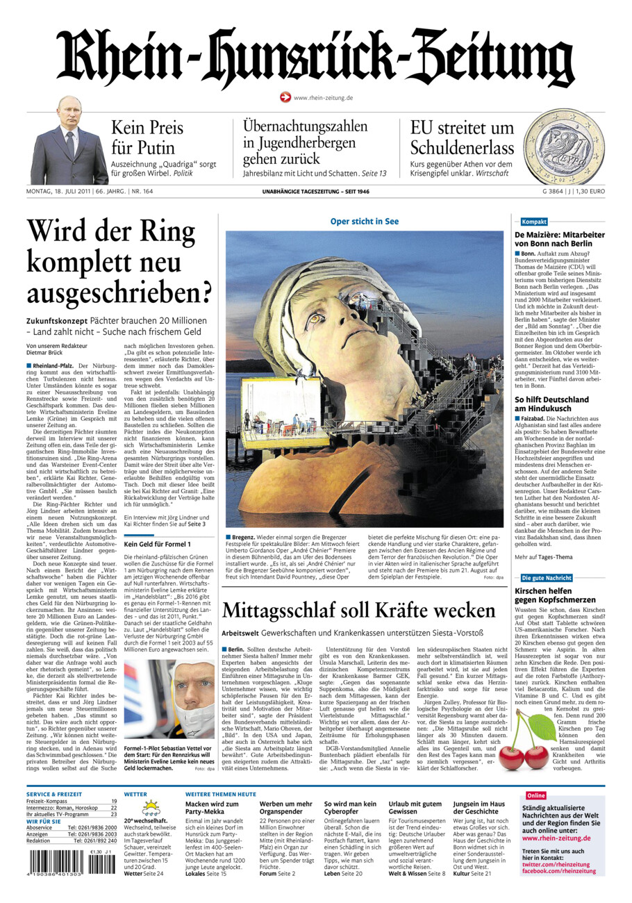Rhein-Hunsrück-Zeitung vom Montag, 18.07.2011