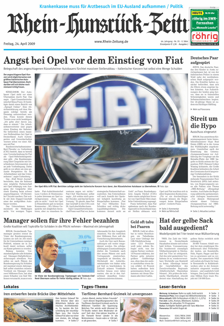 Rhein-Hunsrück-Zeitung vom Freitag, 24.04.2009