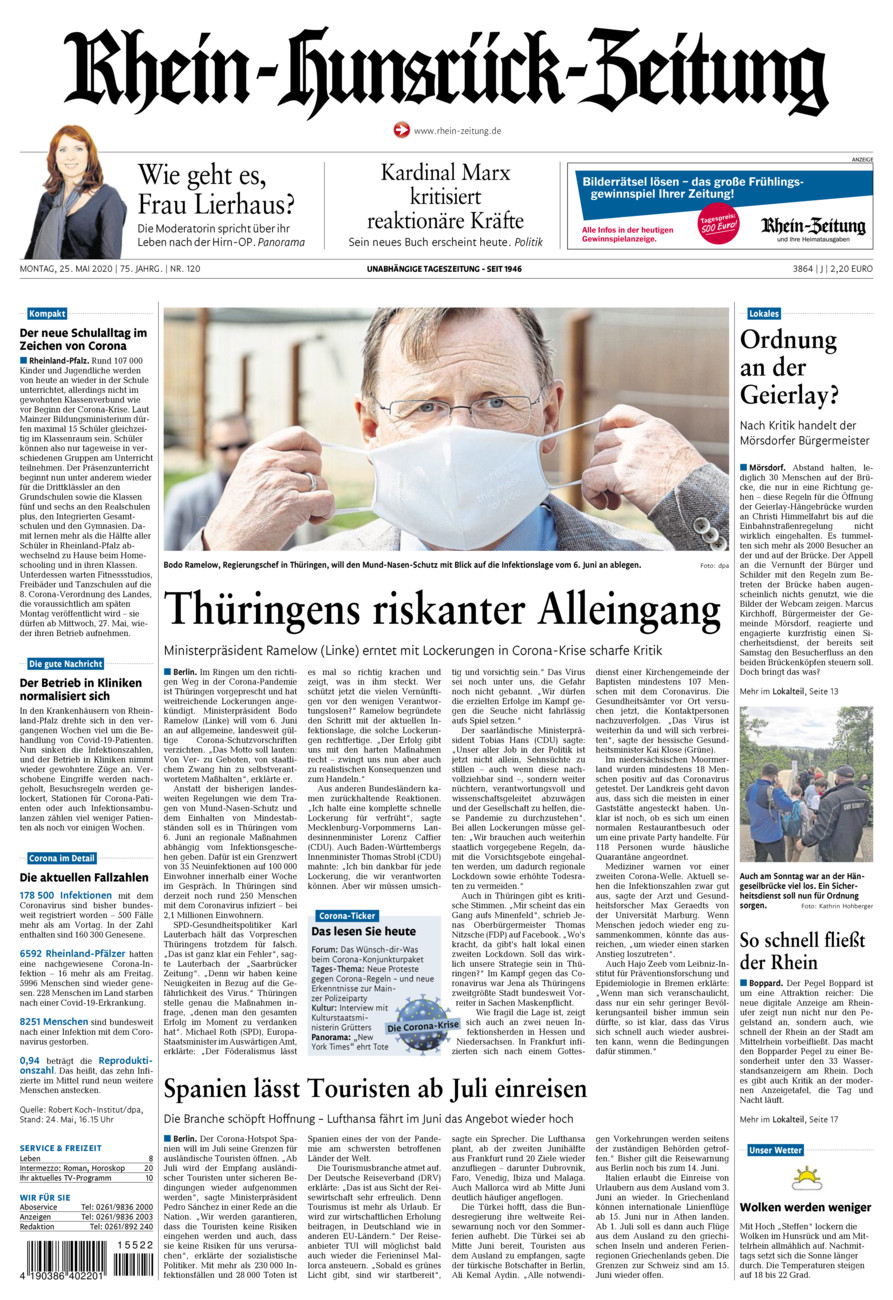 Rhein-Hunsrück-Zeitung vom Montag, 25.05.2020