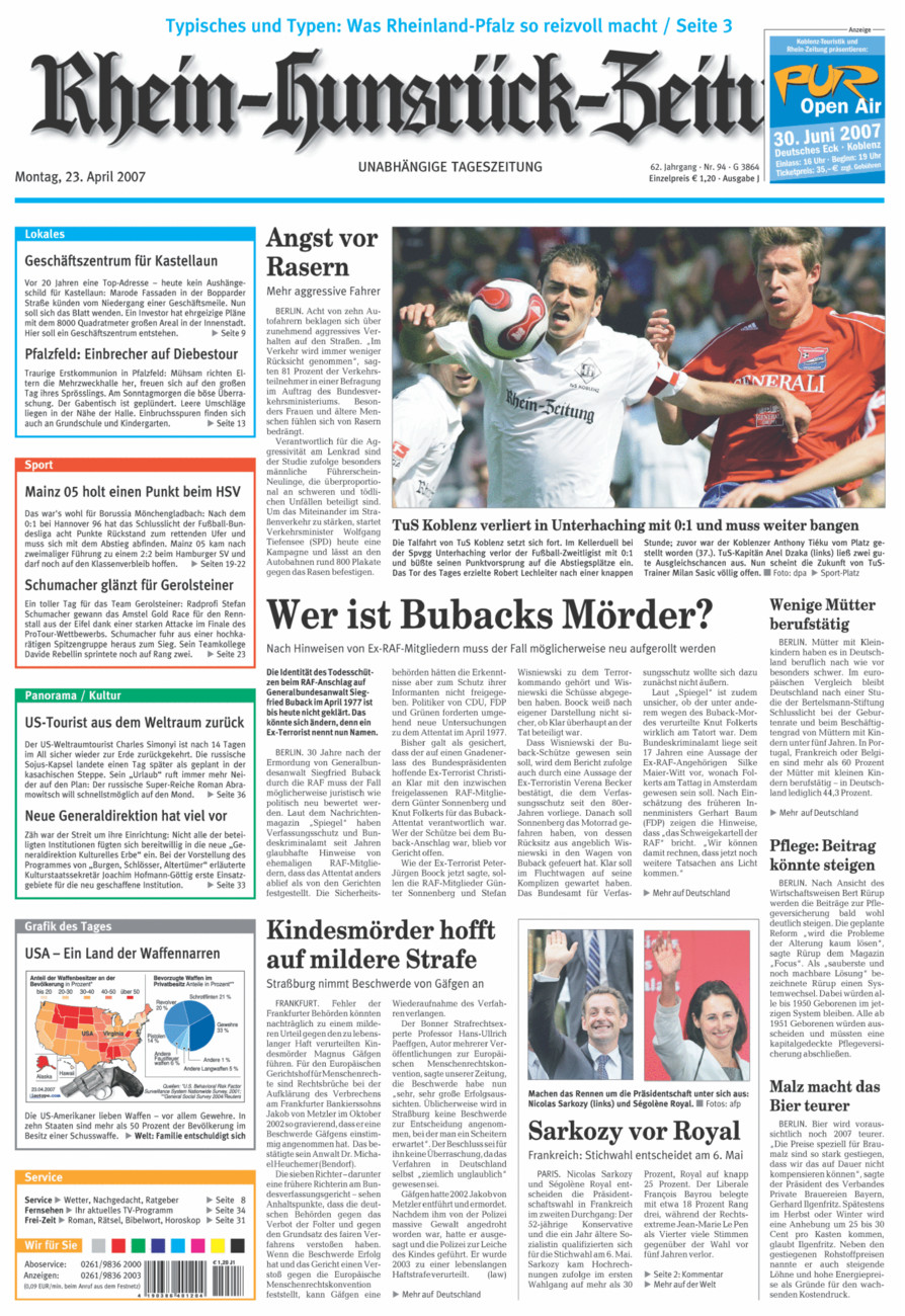 Rhein-Hunsrück-Zeitung vom Montag, 23.04.2007