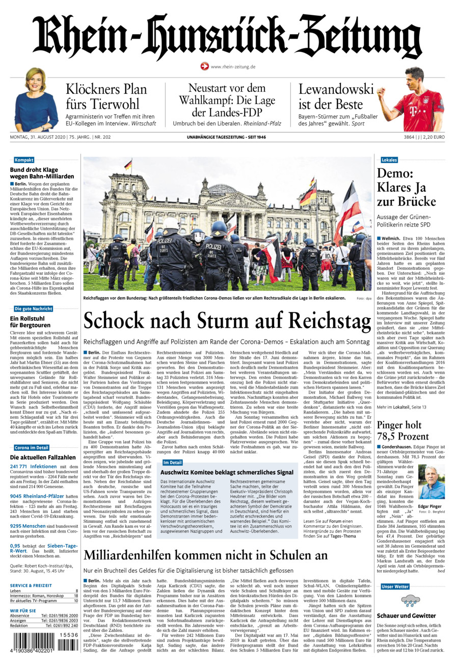 Rhein-Hunsrück-Zeitung vom Montag, 31.08.2020