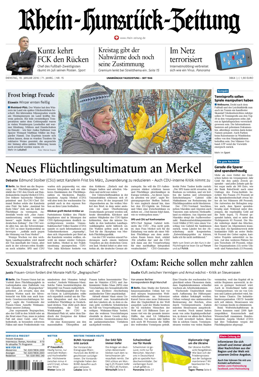 Rhein-Hunsrück-Zeitung vom Dienstag, 19.01.2016