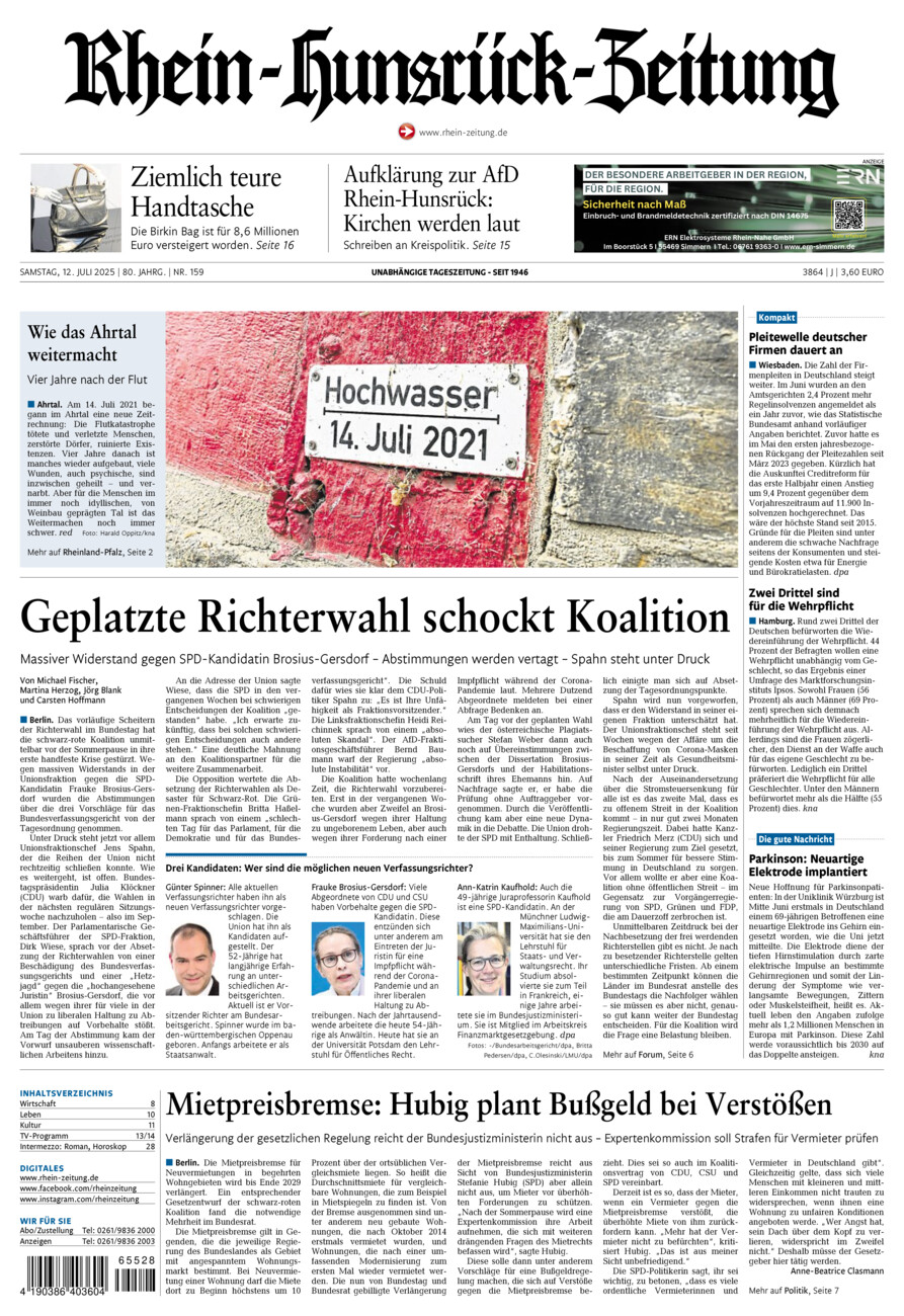 Rhein-Hunsrück-Zeitung vom Samstag, 12.07.2025