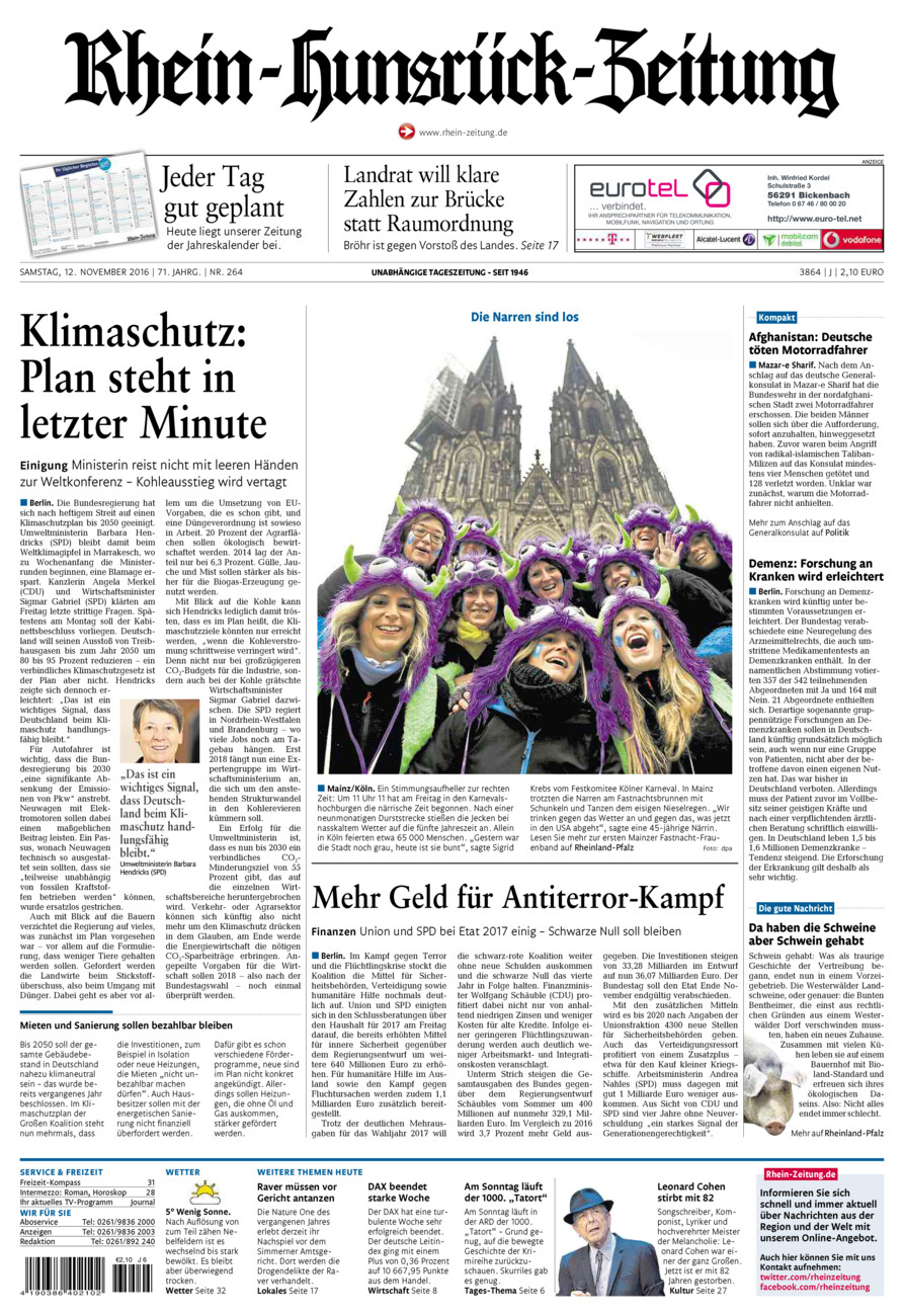Rhein-Hunsrück-Zeitung vom Samstag, 12.11.2016