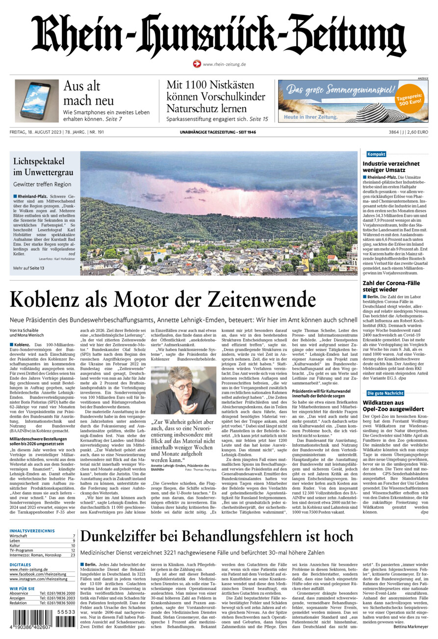 Rhein-Hunsrück-Zeitung vom Freitag, 18.08.2023
