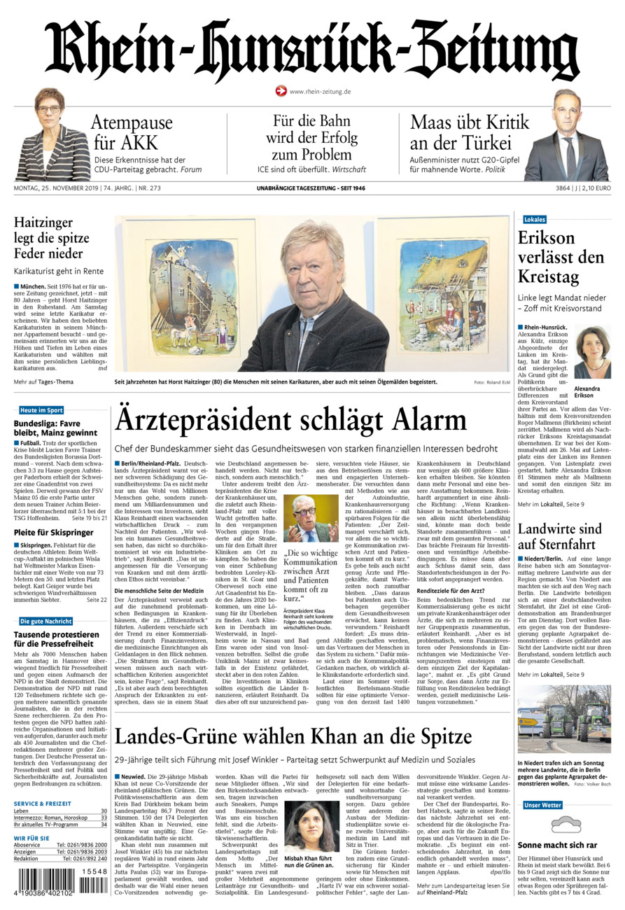 Rhein-Hunsrück-Zeitung vom Montag, 25.11.2019