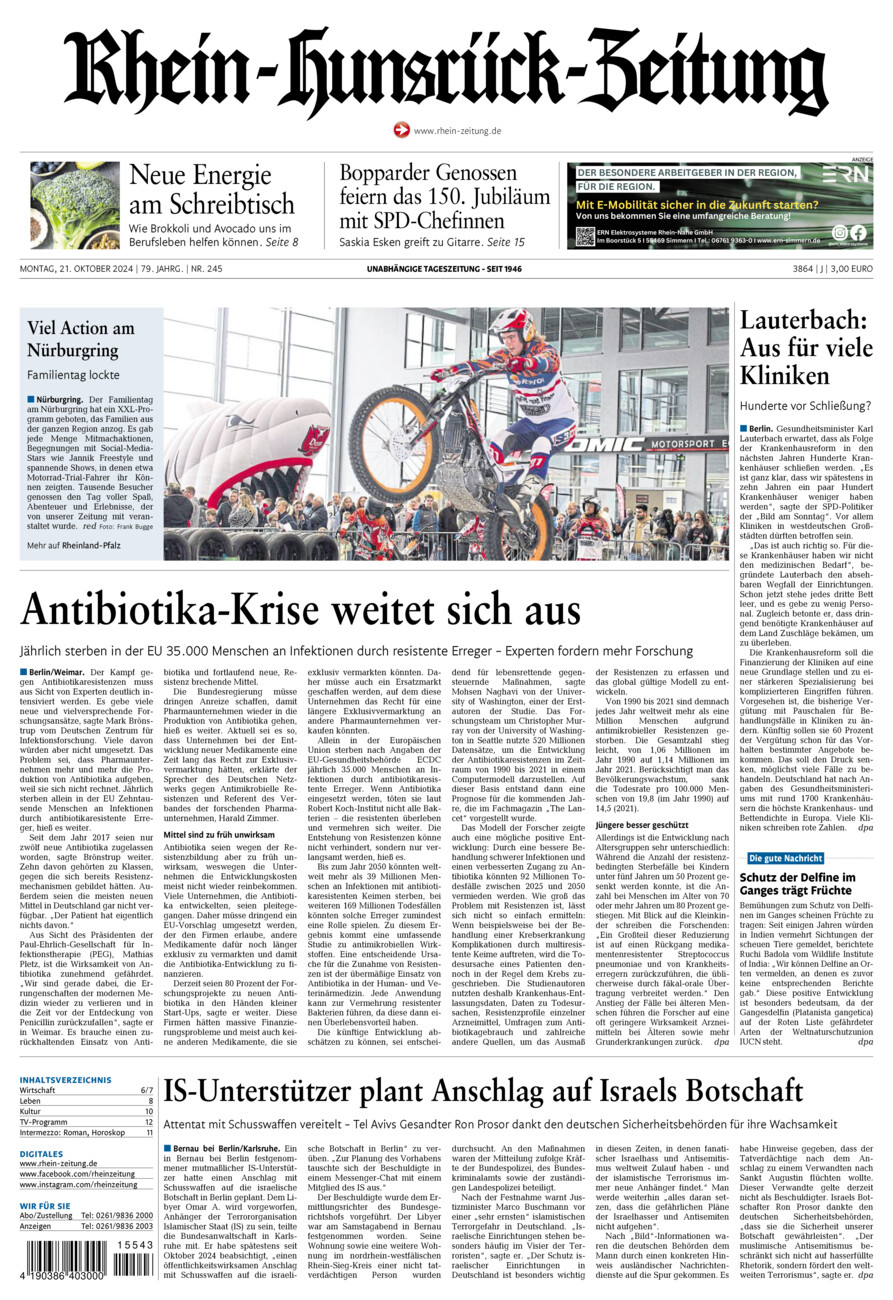 Rhein-Hunsrück-Zeitung vom Montag, 21.10.2024