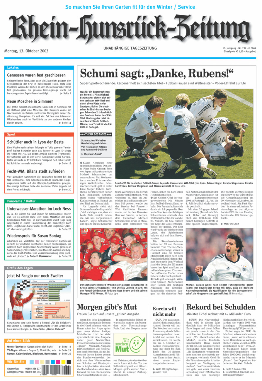 Rhein-Hunsrück-Zeitung vom Montag, 13.10.2003