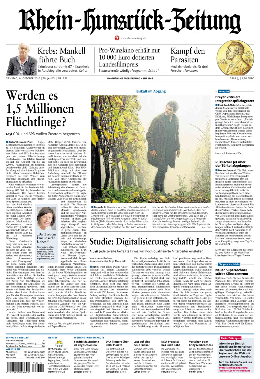Rhein-Hunsrück-Zeitung vom Dienstag, 06.10.2015