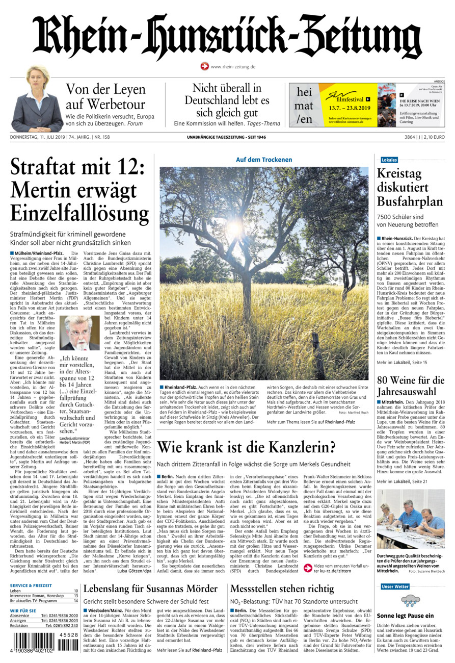 Rhein-Hunsrück-Zeitung vom Donnerstag, 11.07.2019