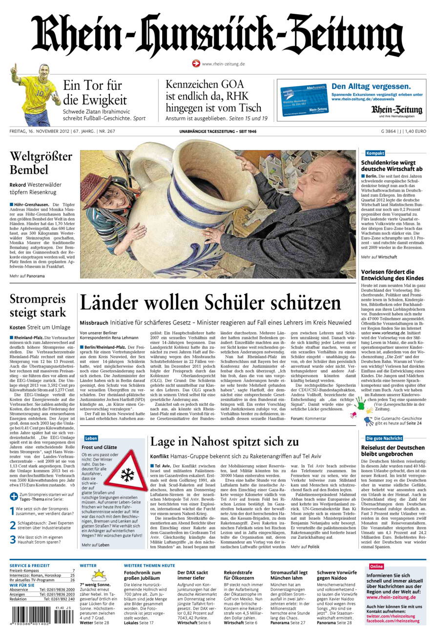 Rhein-Hunsrück-Zeitung vom Freitag, 16.11.2012