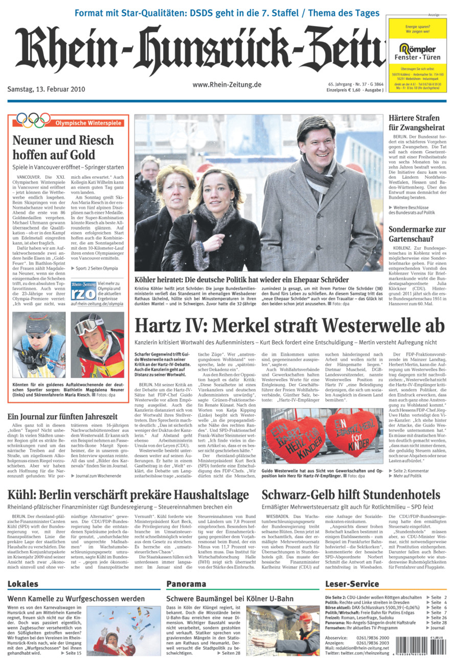 Rhein-Hunsrück-Zeitung vom Samstag, 13.02.2010