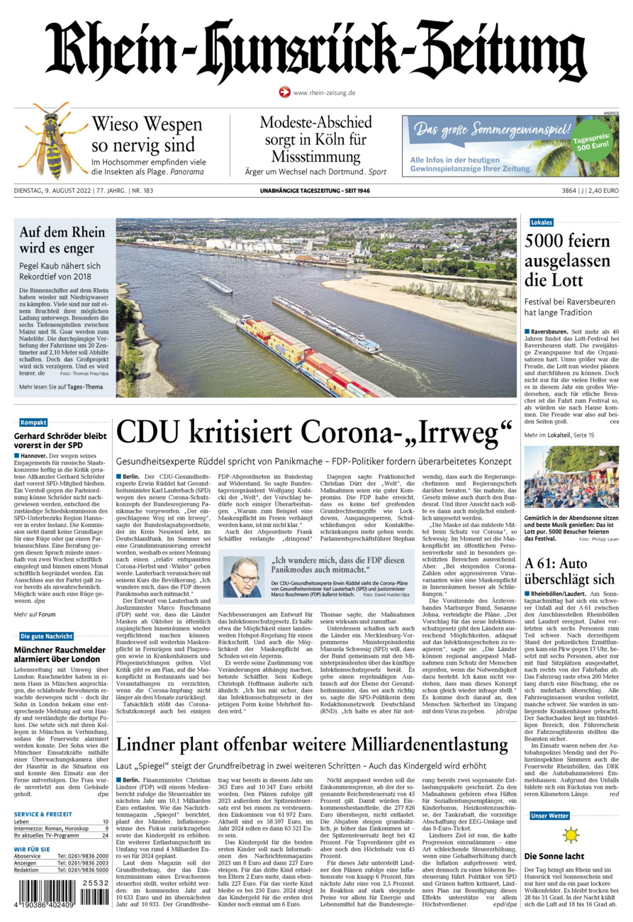 Rhein-Hunsrück-Zeitung vom Dienstag, 09.08.2022