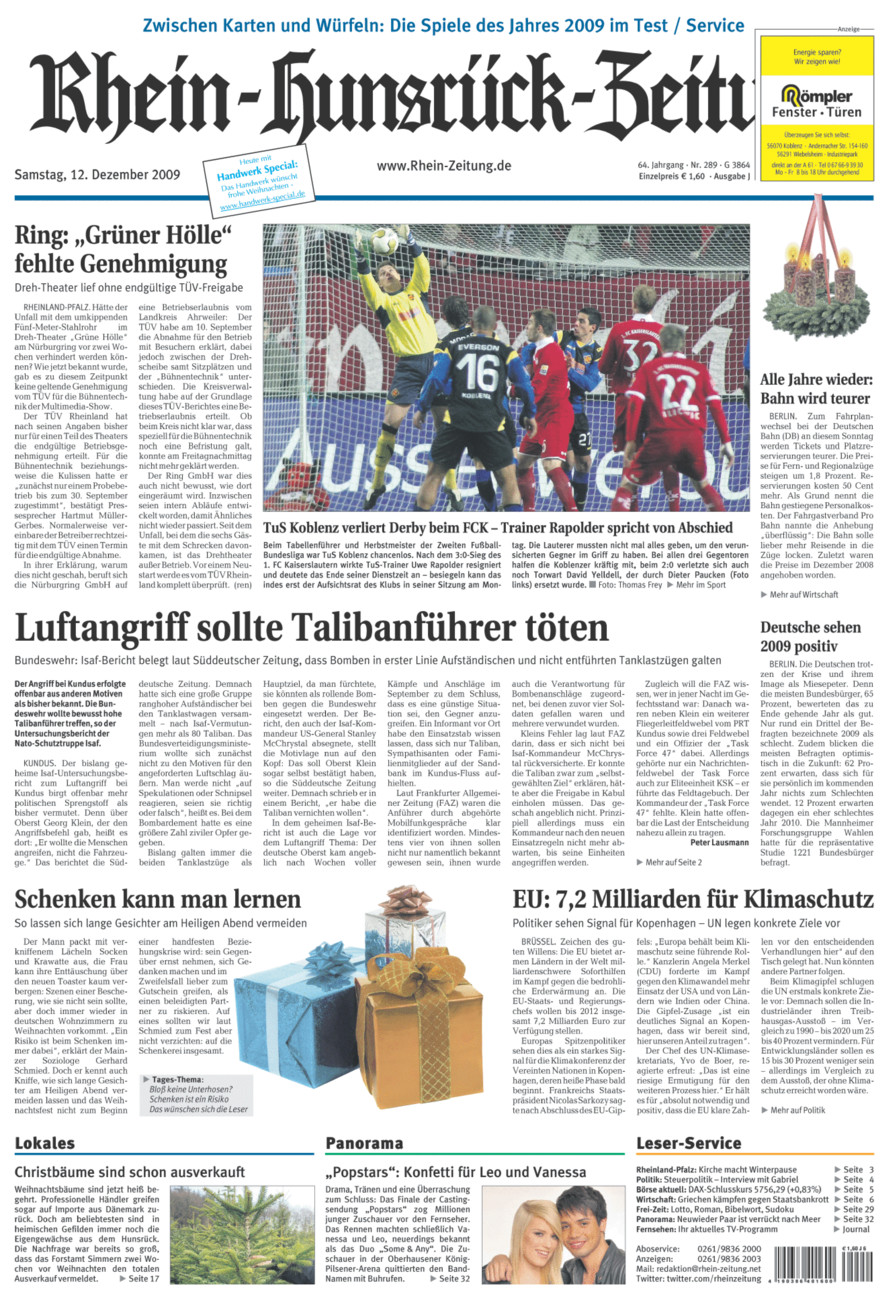 Rhein-Hunsrück-Zeitung vom Samstag, 12.12.2009
