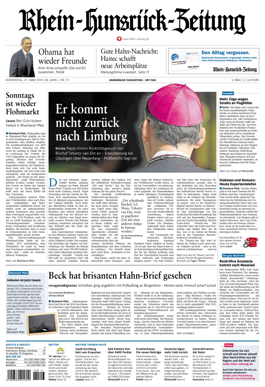 Rhein-Hunsrück-Zeitung vom Donnerstag, 27.03.2014
