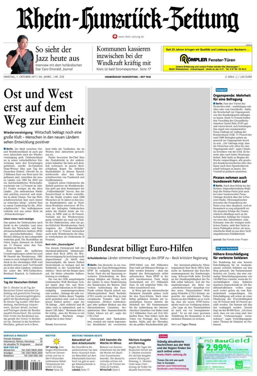 Rhein-Hunsrück-Zeitung vom Samstag, 01.10.2011