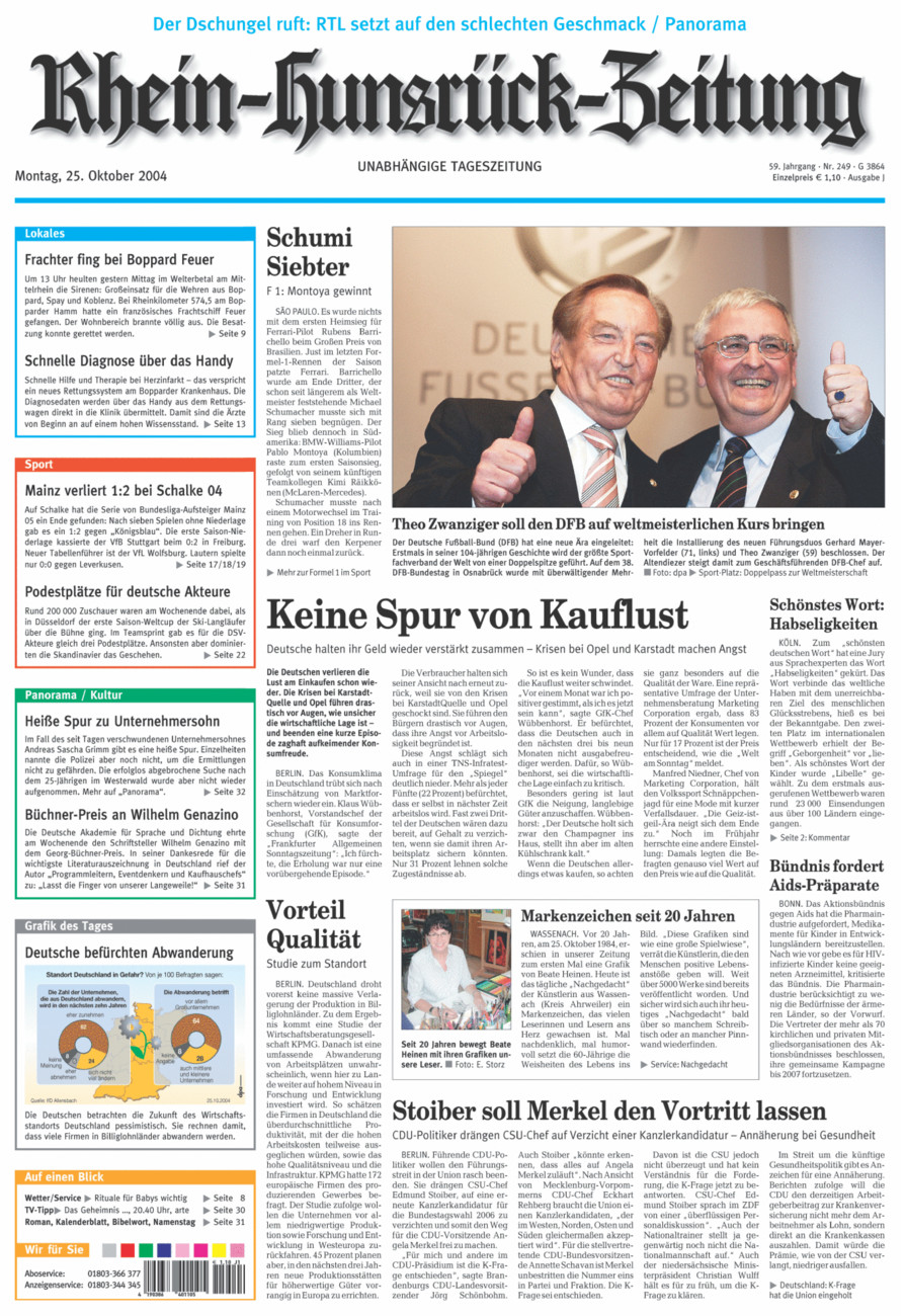Rhein-Hunsrück-Zeitung vom Montag, 25.10.2004